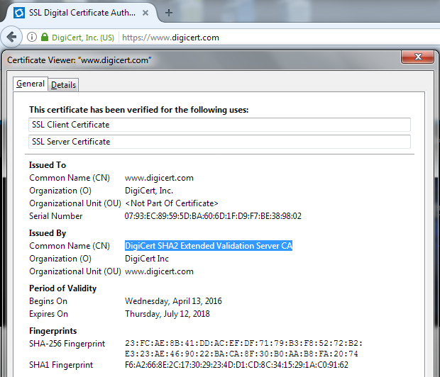 DigiCert EV SSL Certificate